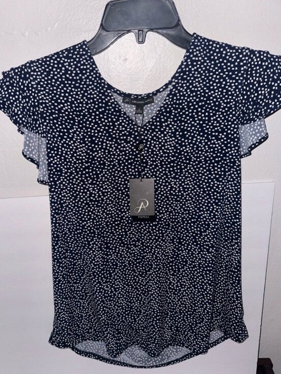 Adrianna Papell Tops - BNWT Adrianna Papell Navy Dot Flutter Sleeve V-Neck Top